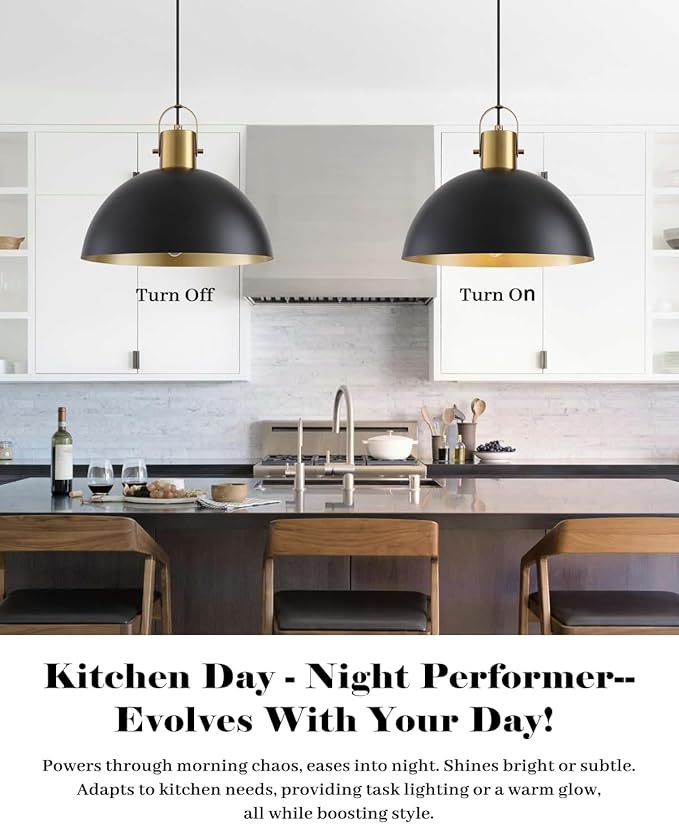 Black and Gold Pendant Light 2 Pack, 11.8 Inch Pendant Lights Kitchen Island, Black Dome Pendant Lights, Island Pendant Light for Kitchen, Dining Room, Living Room