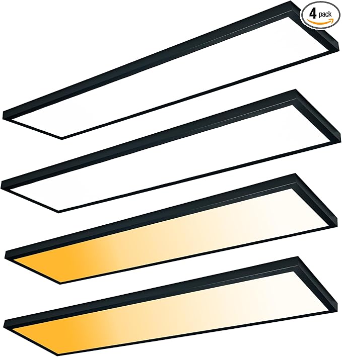 Black 1x4 LED Flat Panel Light Flush Mount 4-Pack, 3000K/4000K/5000K Selectable, Ultra-Thin Surface Mount LED Ceiling Light for Kitchen, Triac Dimmable, Bright 4400LM, 100-277V