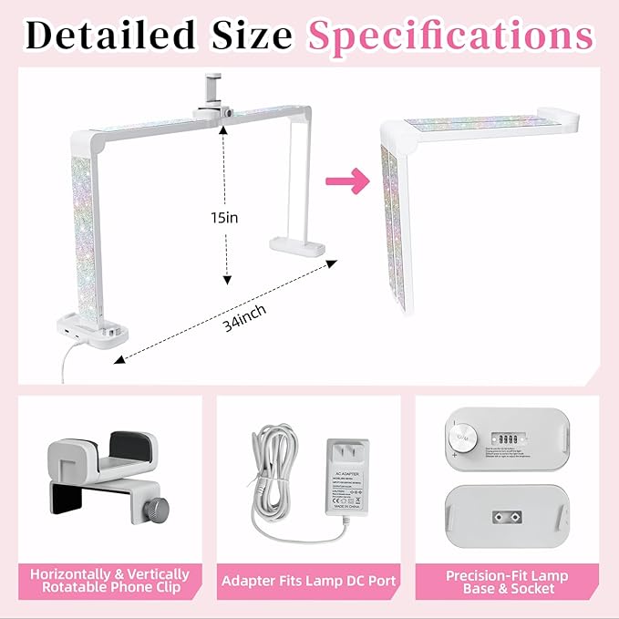 BZJ 34-Inch Nail Light for Desk Foldable Half Moon Nail Art Table Lamp with Stepless Dimming Brightness and Color Temperature for Manicurists Beauty Eyelash Extensions Tattoo Crafts