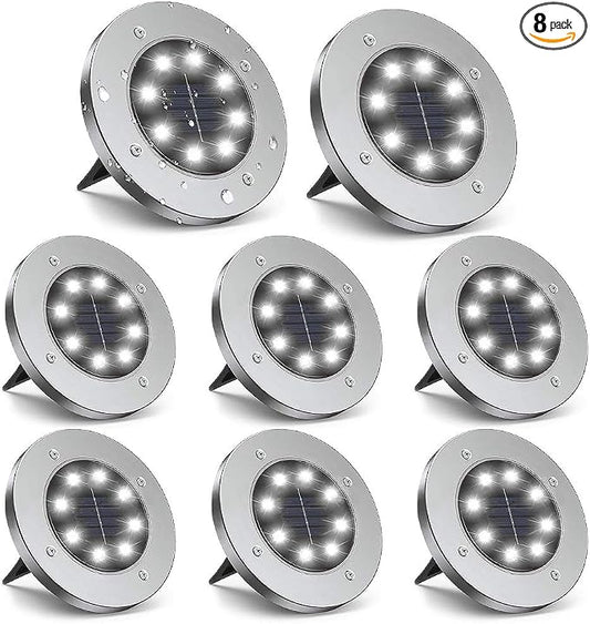 ZGWJ 8 Pack Solar Ground Lights,8 LED Upgraded Outdoor Garden Lights Landscape Lighting for Lawn Pathway Yard Deck Patio Walkway White