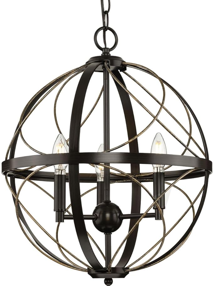 Progress Lighting Brandywine Collection 3-Light Farmhouse Sphere Pendant Light Antique Bronze, 19.75x16.00x16.00