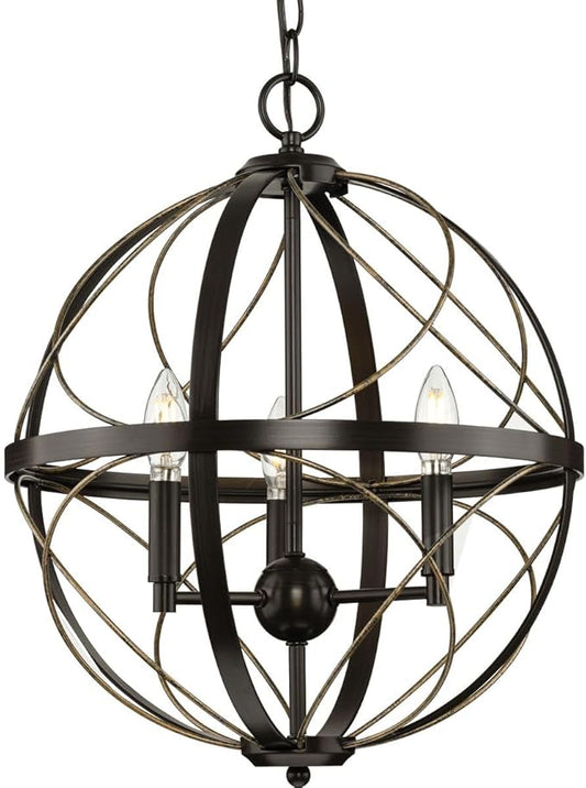 Progress Lighting Brandywine Collection 3-Light Farmhouse Sphere Pendant Light Antique Bronze, 19.75x16.00x16.00