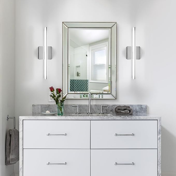 Modern Bathroom Light Fixtures 16 Inch led Vanity Lighting Bar 9W Linear Vanity Lamps for Bathroom Chrome Mirror Light Fixture Bath Wall Sconces Light 6000K