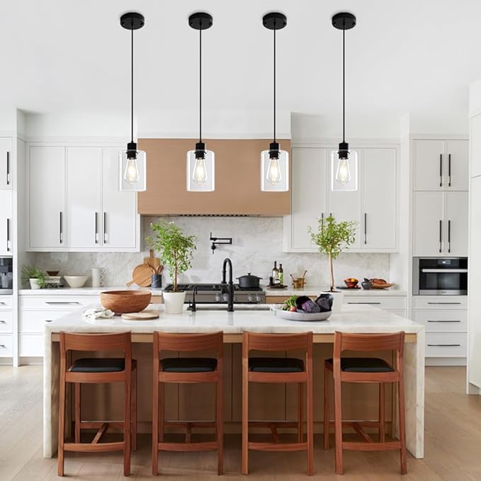 3 Pack Black Pendant Lights Kitchen Island, Modern Glass Pendant Lighting Over Island Kitchen Hanging Bathroom Ceiling Light Fixtures Adjustable Pendant Lights for Dining Room Hallway Bedroom