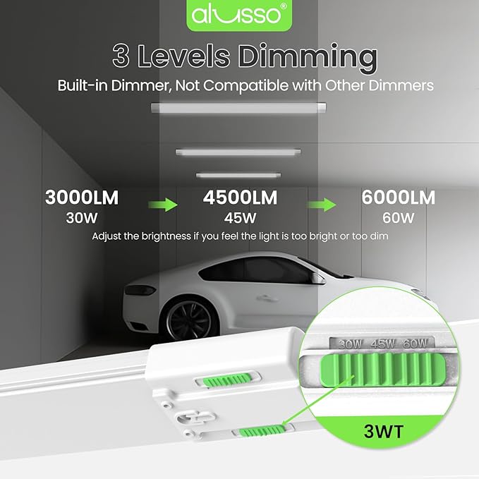 ALUSSO® LED Shop Lights 4FT for Garage, 6000LM Super Bright, Adjustable 2700K-6500K Color Temperature, 120V, Warm to Cool Daylight Linkable Shop Lights for Workshop, 2 Pack
