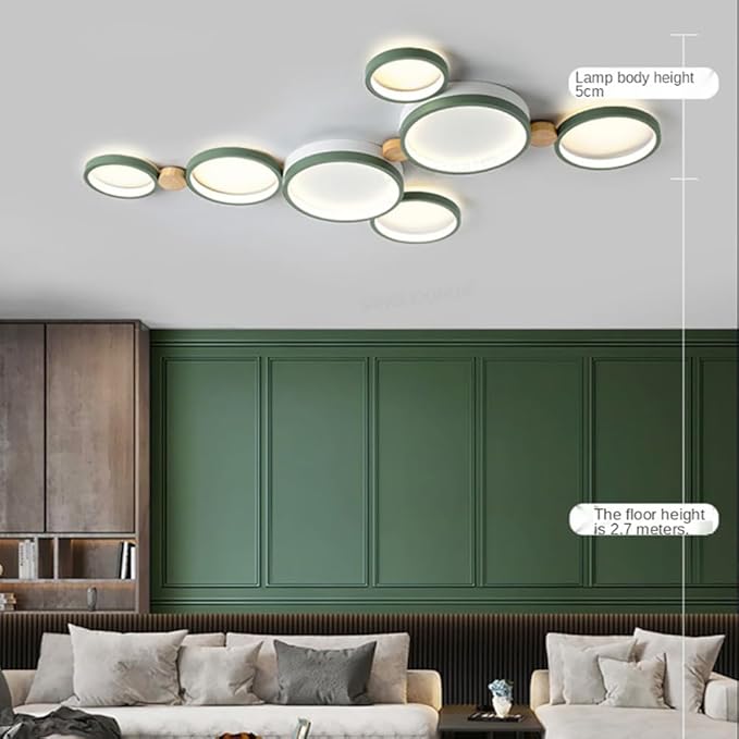 7-Lights LED Ceiling Light Fixture,Modern 42 Inch Ceiling Lights Flush Mount Wooden 47W Dimmable Chandelier for Living Room Bedroom Kitchen,3000K/4000K/6000K Temperatures Selectable Green