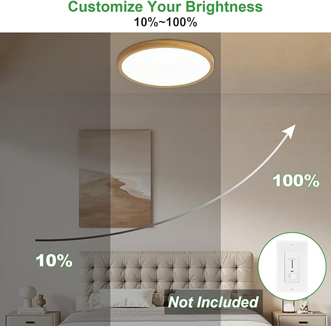 LED Flush Mount Ceiling Light: 12 inch 1Pack Super Slim Dimmable & 5CCT (2700-6500K) Kitchen Lighting Fixtures Ceiling - 24W Wooden Low Profile Ceiling Lamp for Bedroom Garage Hallway