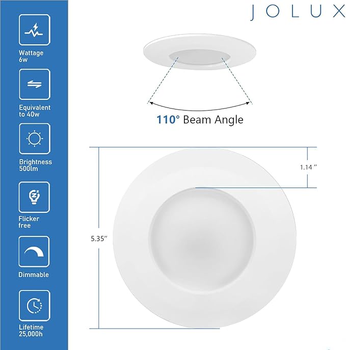 Jolux 4 Inch Adjustable 5CCT LED Can Light Retrofit, 2700K-5000K CCT Selectable, 6W=40W 500LM, Dimmable E26 Base, Bevel Trim, Recessed Lighting for Home Kitchen Bedroom, 4-Pack