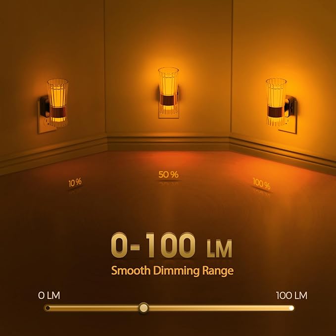 Briignite Night Light, Night Lights Plug into Wall, LED Amber NightLight with Dusk to Dawn Auto Light Sensor, 0-100LM Adjustable Brightness, Wall Sconce Style Design for Bedroom Hallway, 2 Pack