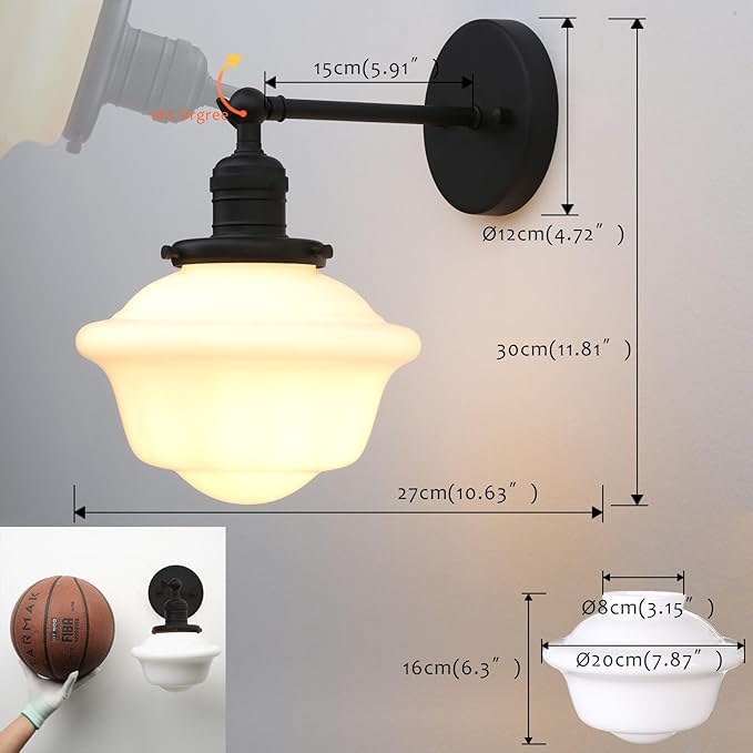 Pathson Vintage Wall Sconce Lamp with Milk White Glass Shade, Hardwired Bathroom Wall Vanity Lighting for Living Room Bedroom Kitchen