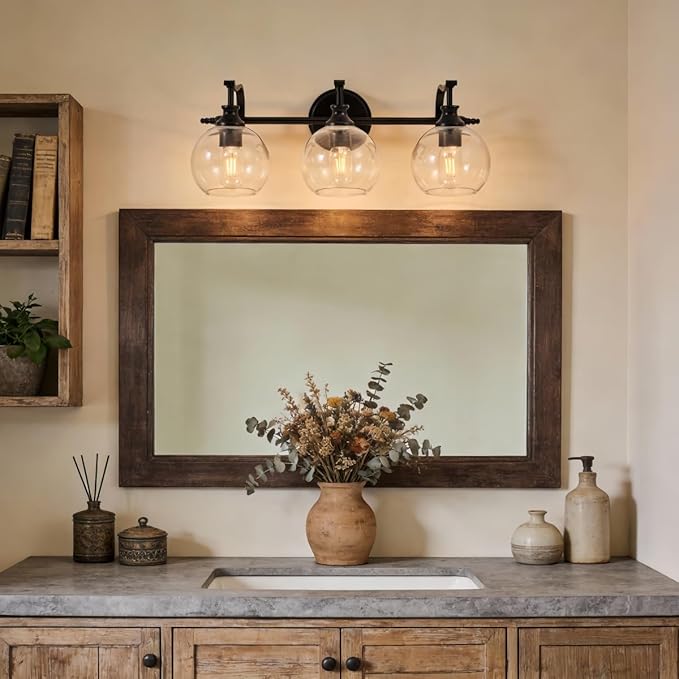 ANDY STAR Black Bathroom Light Fixture, 3 Light Vanity Lights, Rustproof Wall Lights Over Mirror, Rustic Wall Mounted Lamp, Modern Wall Sconces for Mirror, Powder Room, Bedroom