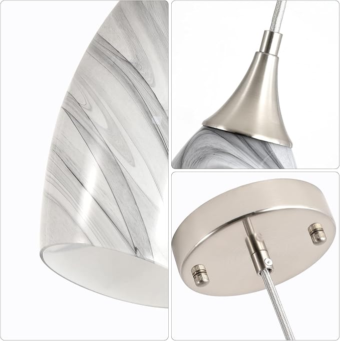 Kitchen Pendant Lighting for Island, Modern Edison Hanging Light with Handcrafted Art Glass, Adjustable Nylon Core Ceramic Holder Lighting Fixture Indoor for Dining Room, Entryway (Bulb Not Included)