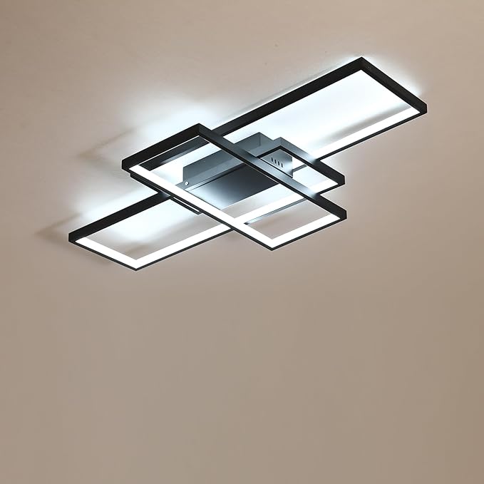 Dimmable with Remote Control LED Ceiling Light 3000K-7000K Flush Mount Luminaire Black Finished Chandelier for Living Room Dining Room Bedroom Kitchen (Black-VL17025-B-S)