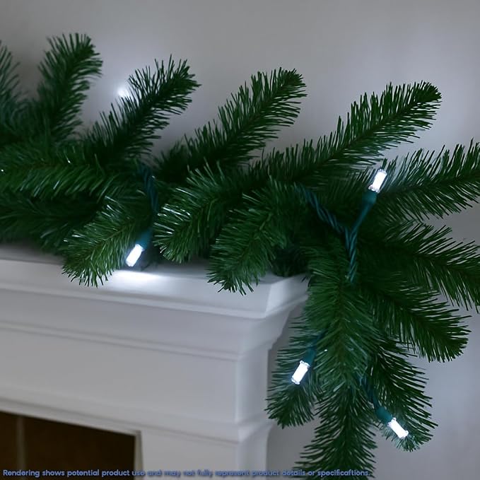Novelty Lights 35 Light LED Christmas Mini Light Set, Outdoor Curtain Wreath Craft Bottle String Lights, Pure White, Non-Connectable, Green Wire, 13.5 Feet…