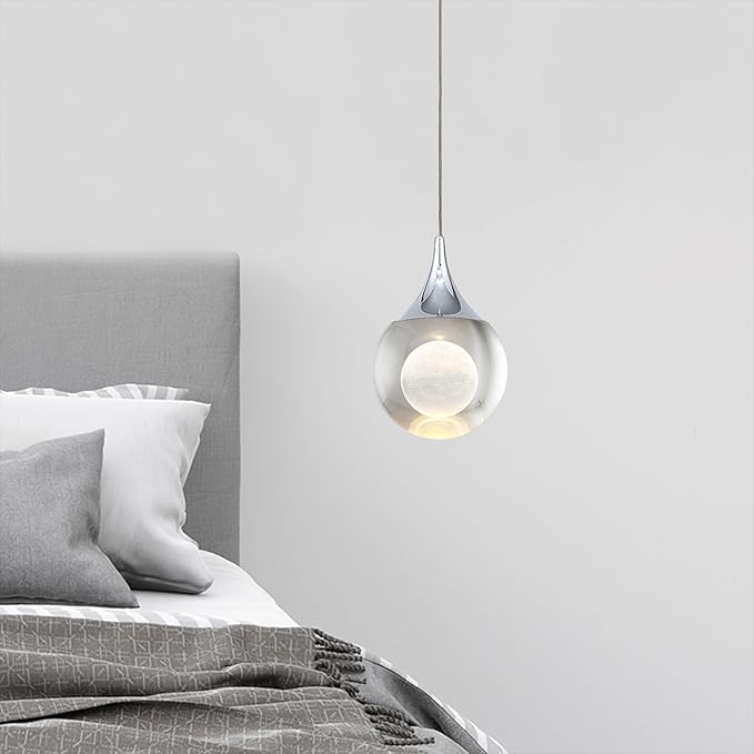 JoollySun Pendant Light Modern Crystal: Mini Chrome Light Fixtures Ceiling Hanging for Kitchen Island Bathroom