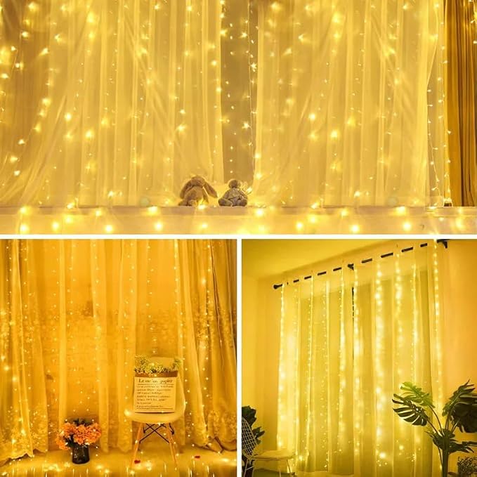 300 LED Warm White Fairy Curtain Lights – 3m USB Plug-in String Lights with Remote Control, 8 Modes for Indoor/Outdoor Use – Perfect for Bedroom, Weddings, Parties, and Holiday Decor (1, Warm White)