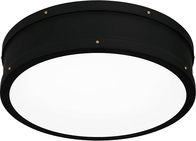 Quoizel Ahoy Round Flush Mount Ceiling Light, 13 Inch Etched Glass Drum Light with Metal Shade, 25 W LED, 1700 Lumens, Close to Ceiling Light Fixtures for Home, Kitchen or Office Lighting