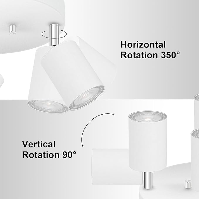 4 Light Track Lighting Fixtures Ceiling, Matte White Round Directional Ceiling Spotlight, GU10 Flush Mount Track Fixture, Adjustable Modern LED Track Lights for Kitchen/Living Room, Bulb Not Included