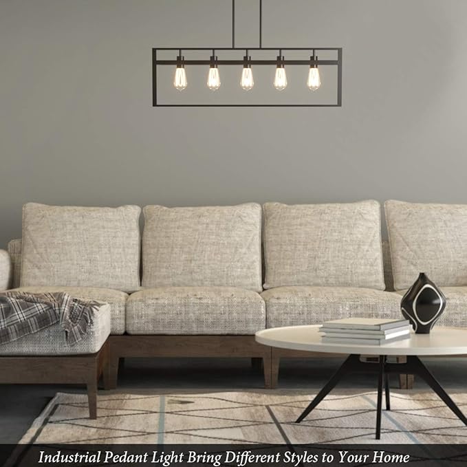 Tangkula 5-Light Island Lighting, Modern Style Domestic Linear Pendant Light Fixture, for Kitchen Dining Room Hallway, Pendant Lamps, Dark Brown Finish