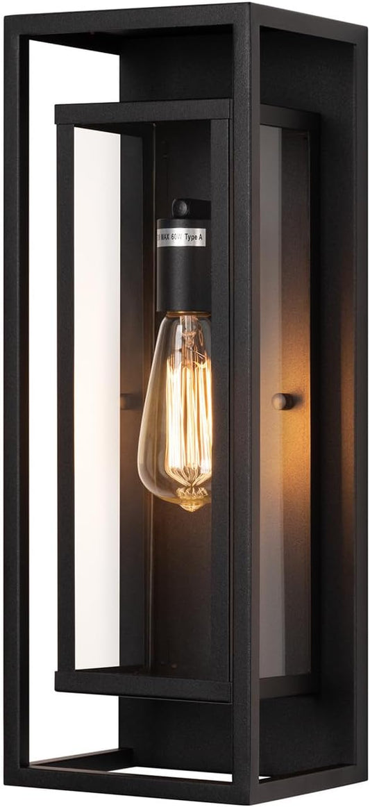 mirrea 18" Classic Outdoor Wall Sconce 1 Light in Matte Black Rectangular Metal Frame and Clear Glass Shade Waterproof Porch Light Patio Light