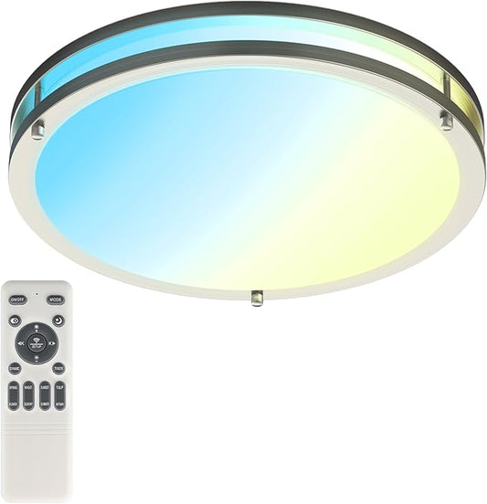Kalium Ceiling Lights Flush Mount with Remote: LED Silver Ceiling Lighting 8 Modes Dimmable Color, Adjustable Temperature for Bedroom, Living Room, Kitchen (16 Inch)