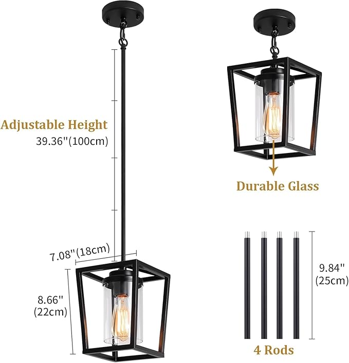 Pendant Lights Kitchen Island 3 Pack, Farmhouse Pendant Lighting for Island, Hallway Hanging Lights Modern Kitchen Light Fixtures Ceiling, Black Chandelier for Dining Room