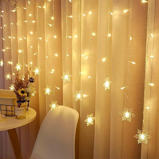 Christmas Snowflakes LED Curtain String Lights 11.5ft/3.5M 96LED Christmas Window Curtain Light Plug in String Light for Xmas Decor,Indoor and Outdoor,Birthday Party,Wedding, Bedroom Patio