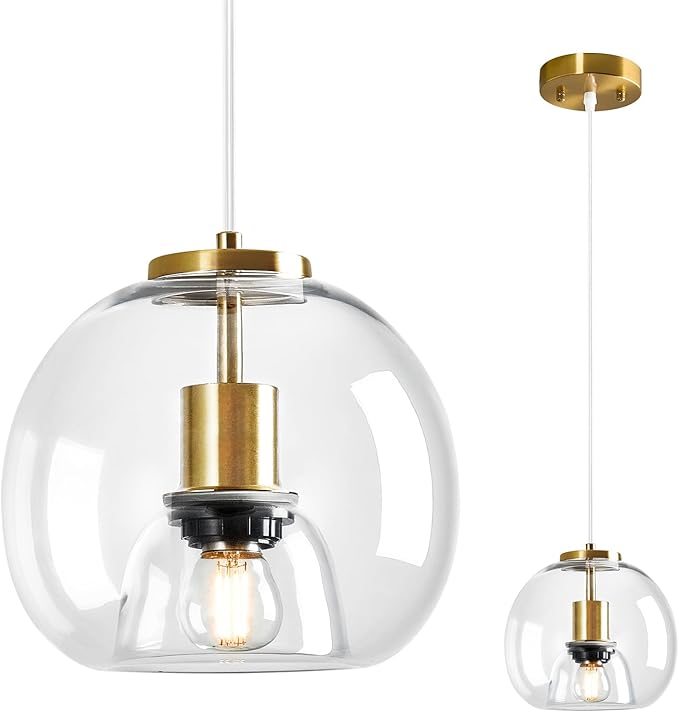 Modern Pendant Lighting Kitchen Island Gold Hanging Light Globe Clear Glass Pendant Light Fixture for Kitchen, Bedroom & Dining Room (7.87", 1 Pack)