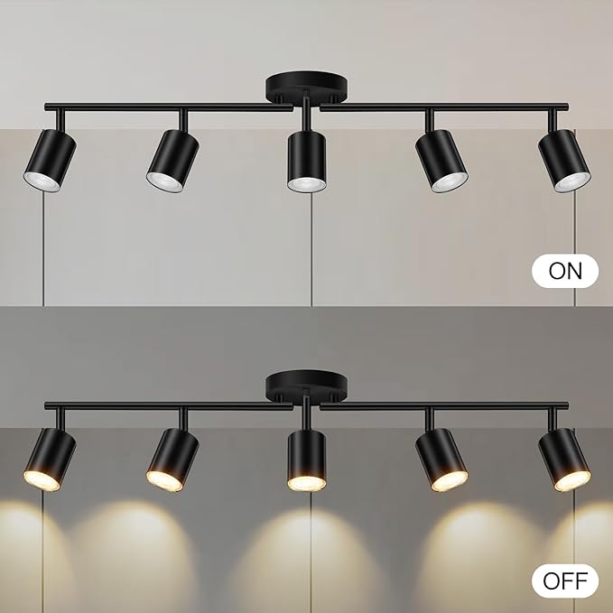 Track Lighting, Track Lighting Fixtures Ceiling Kit, Black Ceiling Lights for Kitchen, 30" Ceiling Spotlight, 5 Light Ceiling Spotlight with Rotatable Heads, Modern Wall Lighting(GU10 Socket, NO Bulb)