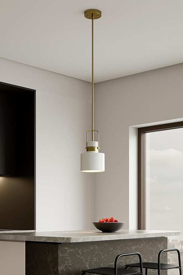 Pendant Kitchen Light – Adjustable Hanging Pendant Lights for Kitchen Island, Farmhouse Pendant Light, Modern Ceiling Lighting for Dining Room, Bathroom & Living Room - White