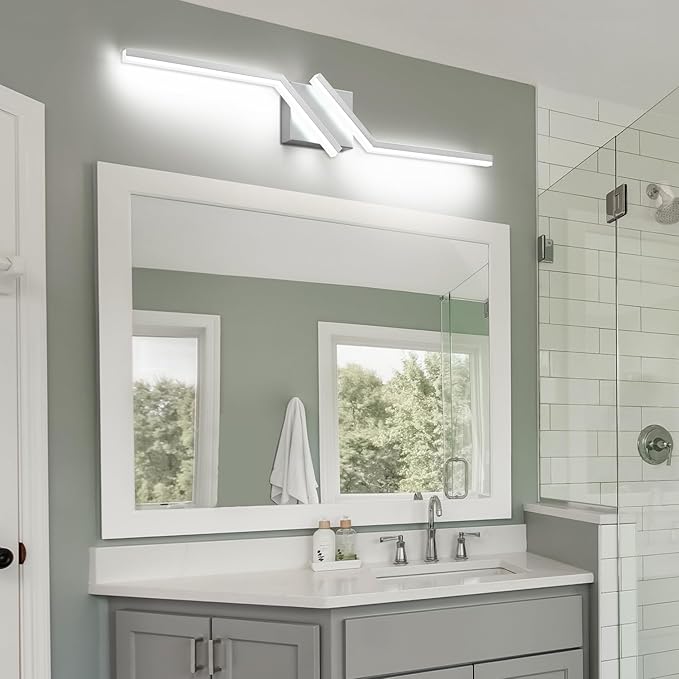 ZUZITO 32 inch Modern Vanity Lights for Bathroom Nickel Bathroom Light Fixtures Dimmable LED Light for Restroom 6000K Cool White