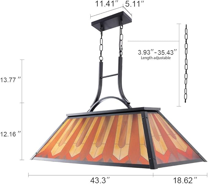 Wellmet Tiffany Style Pool Table Lamp Hanging, Billiards Light for Game Room 7' 8' 9' Pool Table, 3-Light Vintage Chandelier Lighting Fixture for Snooker Man Cave Club Kitchen Island Bar