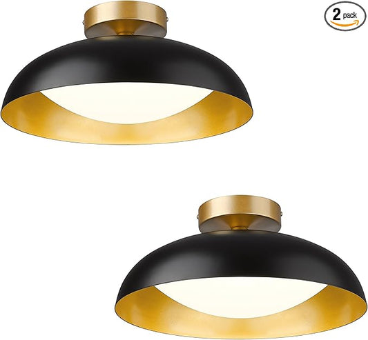 Kudos 16 Inch Flush Mount LED Ceiling Light, 2 Pack - Black & Gold, 24W 2400Lm, 5Cct Adjustable for Kitchen, Hallway, Bathroom