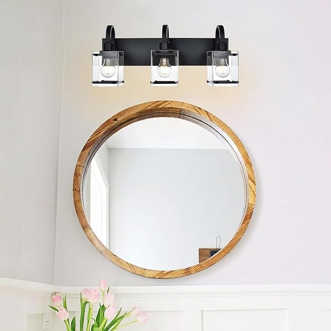 Black Bathroom Light Fixtures Over Mirror 3-Light Wall Sconces Lights, Industrial Vanity Light Farmhouse Lighting Fixtures Bathroom Above Mirror,Modern Wall Light fixtures