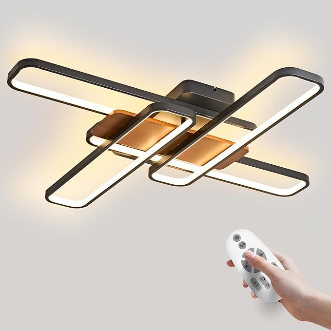 37.4" Modern LED Ceiling Lights with Remote Control 160W Dimmable Wood Ceiling Light Chandeliers, 3000K–6500K Large Close to Ceiling Lighting Fixture for Living Room Bedroom Kitchen