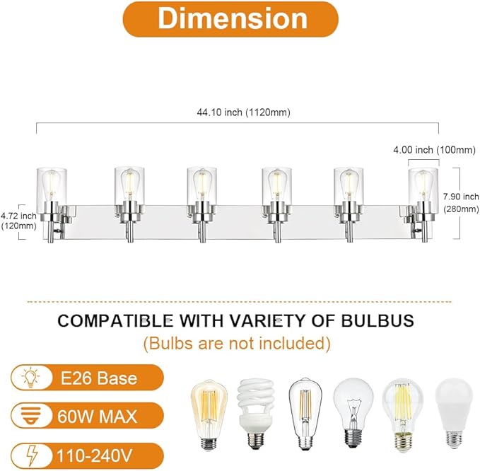 VINLUZ Bathroom Vanity Light Chrome Finished Vintage Wall Lighting Fixtures with Clear Glass Shade Modern Sconces Wall Light for Bedroom Hallway (Patent No.: US D958,438 S)
