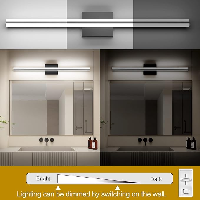 SOLFART Bathroom Vanity Light Fixtures 32 Inch 20W Modern Black LED Bathroom Lights Over Mirror Dimmable Wall Lights