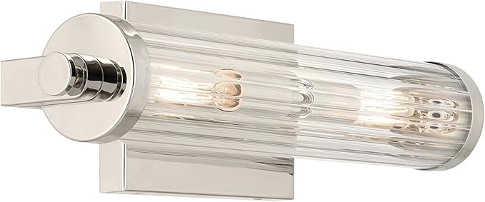 Kichler Azores 16" 2-Light Wall Sconce, Vintage Industrial Light with Clear Fluted Glass in Polished Nickel, for Hallways, Bathroom, Laundry Room, or Kitchen (16" x 4.5"), 45648PN