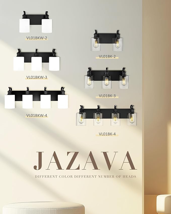 4-Light Black Bathroom Light Fixture Over Mirror, Modern Vanity Light, Clear Glass Wall Sconce, VL01BK-4