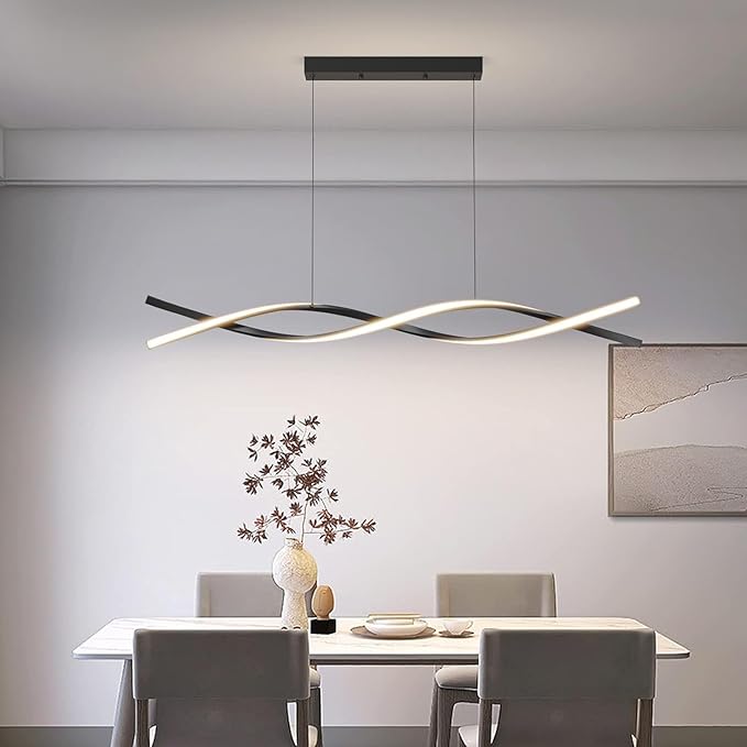 Modern Ceiling Chandelier Light, Acrylic Anti Flicker Pendant Lamp with Remote Control Dimmable 3 Color Mode & Brightness (Warm Cool Neutral Light) for Kitchen Bar Walnut