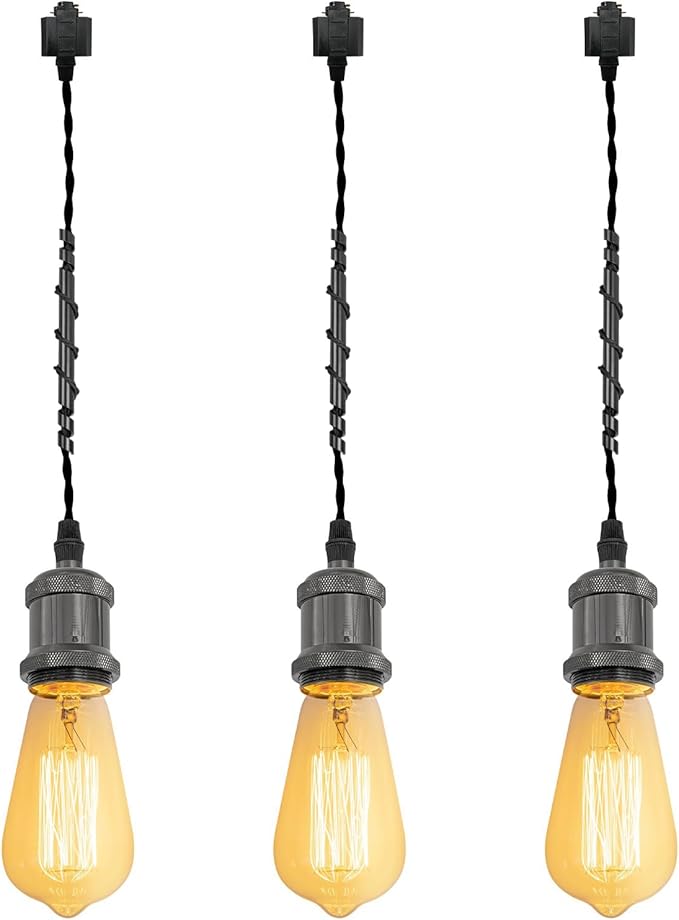 Kiven H-Type Track Lighting Pendants,Vintage Track Lighting Heads Adjustable Height, 3 Light Decorative h Track Pendant Lights, Bulb Not Included,Pearl Black Finish