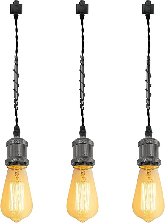 Kiven H-Type Track Lighting Pendants,Vintage Track Lighting Heads Adjustable Height, 3 Light Decorative h Track Pendant Lights, Bulb Not Included,Pearl Black Finish