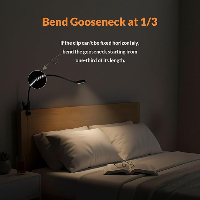 LEPOWER Clip on Light/Reading Lights/Book Light/Desk Lamp Color Changeable/Night Lights Clip on for Desk, Bed Headboard and Computers, Adapter Included (Black)