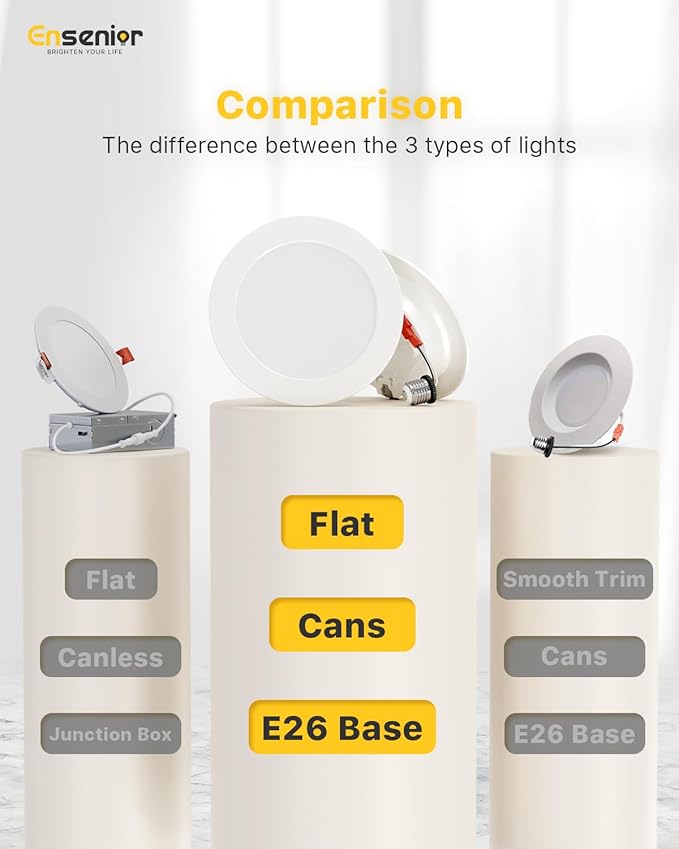 Ensenior 4 Inch LED Can Lights 4 Pack, Dimmable Retrofit Led Recessed Lighting, 5CCT Adjustable Color Temperature (2700K-5000K), 7W=77W 700LM, IC & Damp Rated, ETL&FCC Certified