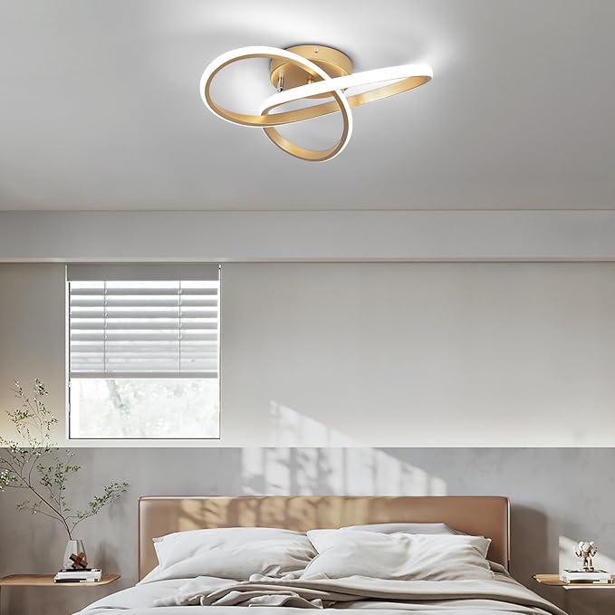 CANEOE Modern Led Ceiling Light,Dimmable Close to Ceiling Light with Remote Control Gold Flush Mount Ceiling Lamp for Bedroom Living Room Kitchen Laundry Room Lamp Lighting Fixtures