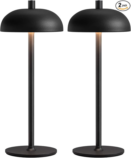 Cordless LED 12" Small Table Lamps Set of 2, Modern Portable Desk Lamp, 3 Color Dimming Rechargeable Battery Lights for Bedroom, Outdoor, Restaurant, Bedside, Baby Night Light, Gifts (Black)