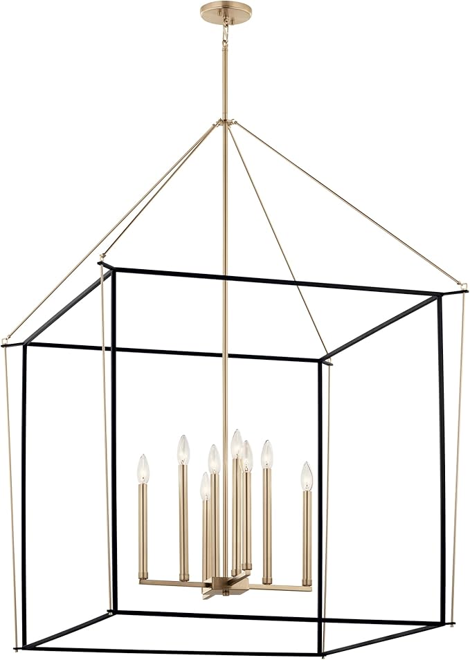Kichler Eisley 8-Light 2 Tier Foyer Pendant, Soft Modern Light in Champagne Bronze and Black, Sloped Ceiling Compatible, for Grand Foyer or Great Room (50" x 34.75" x 34.75"), 52629CPZ