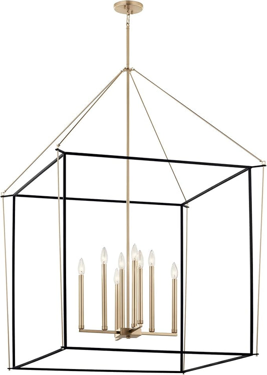 Kichler Eisley 8-Light 2 Tier Foyer Pendant, Soft Modern Light in Champagne Bronze and Black, Sloped Ceiling Compatible, for Grand Foyer or Great Room (50" x 34.75" x 34.75"), 52629CPZ