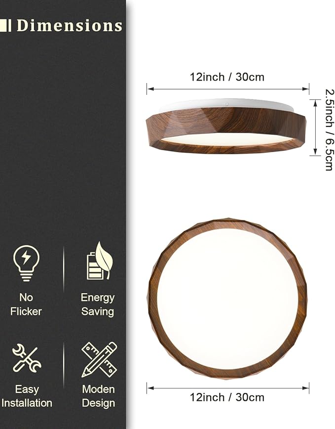 ANYLOVE 15 inch LED Flush Mount Ceiling Light Fixture,3000K 4000K 5000K Adjustable Ceiling Lights, Farmhouse Oak Wood Grain Ceiling Light for Bedroom Hallway Bathroom Kitchen