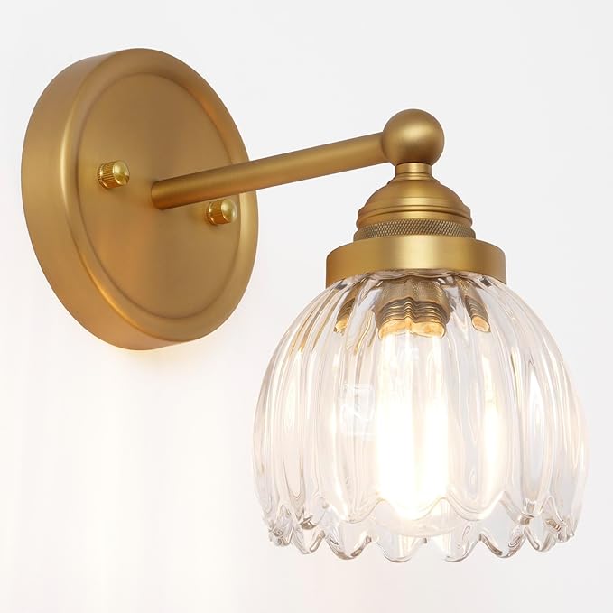 Vintage Hardwired Tulip Glass Wall Sconce Lighting, 1-Light Bathroom Vanity Light Fixture for Hallway Bedroom Living Room Bedside Nightstands Lights
